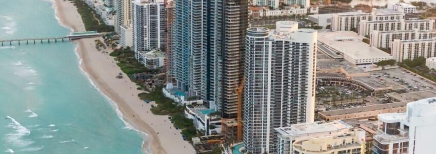 An arial photo of the Miami beach coastline.