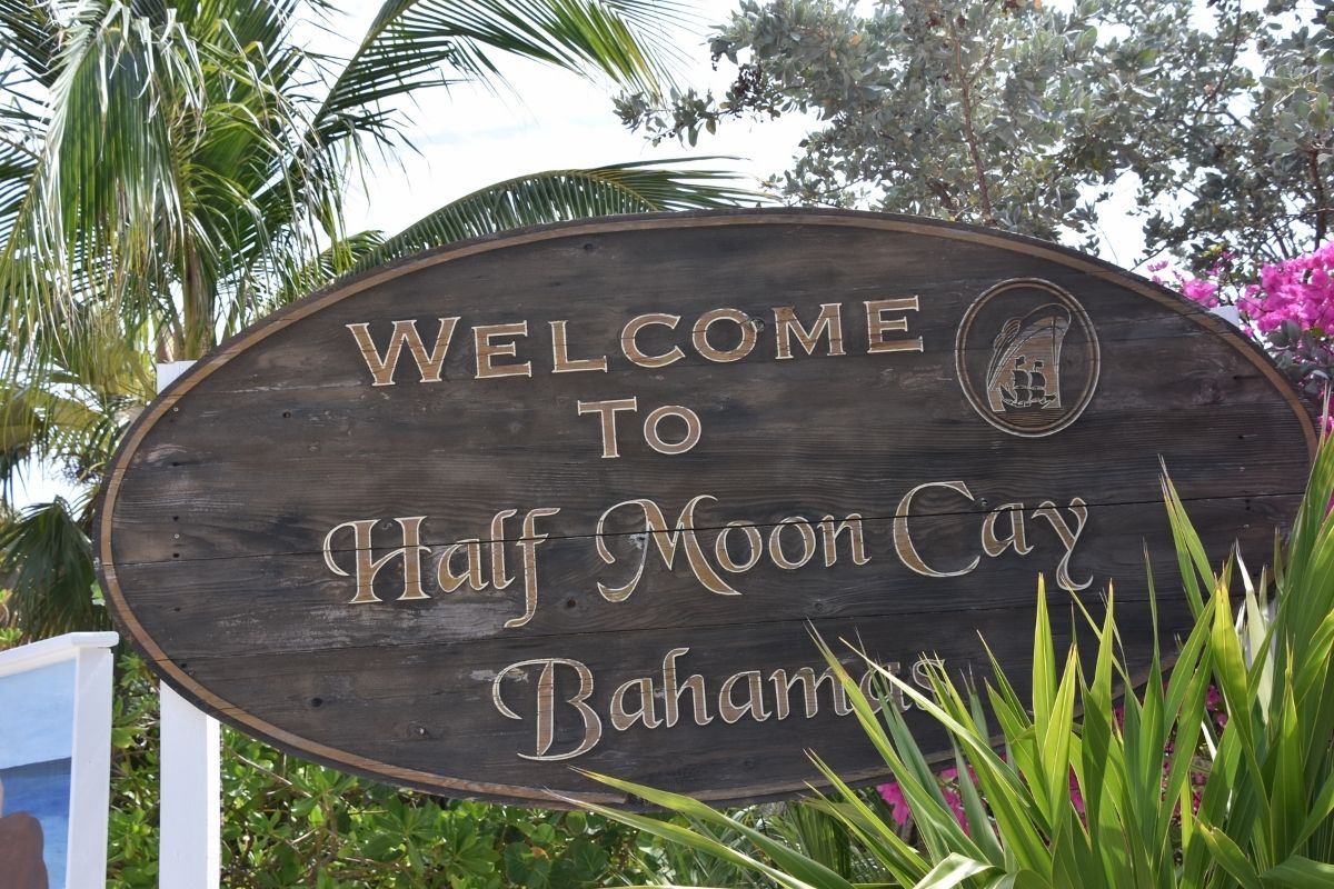 Half Moon Cay Bahamas sign board in the outside