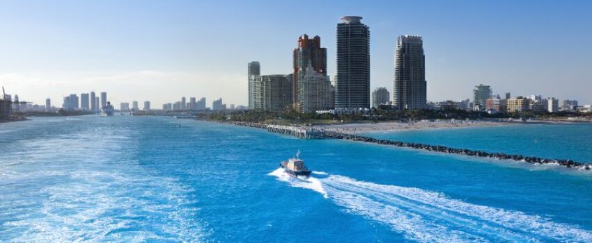 A yacht at sea for a group of people who want to take a day trip from Miami.