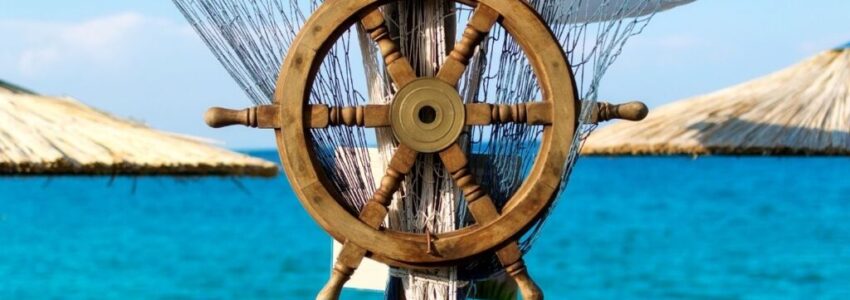 steering wheel of a boat