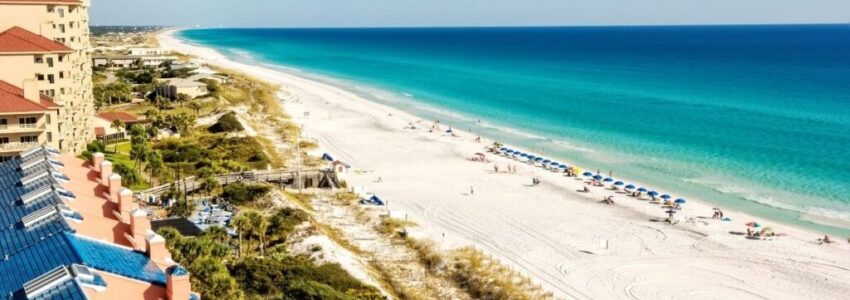 A coastal view of Crab Island Destin Florida.