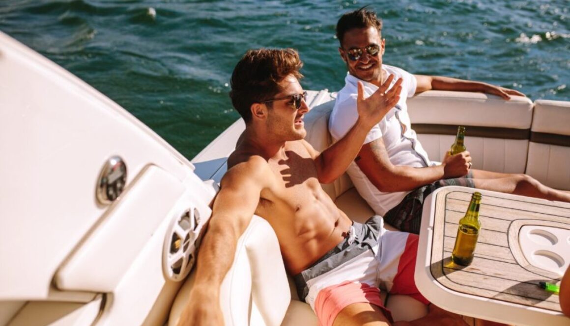 Two men chilling in a yacht.