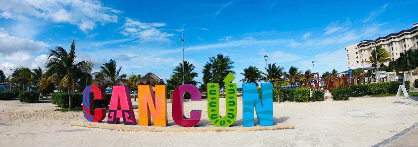 A beach sign in Cancun, Mexico.