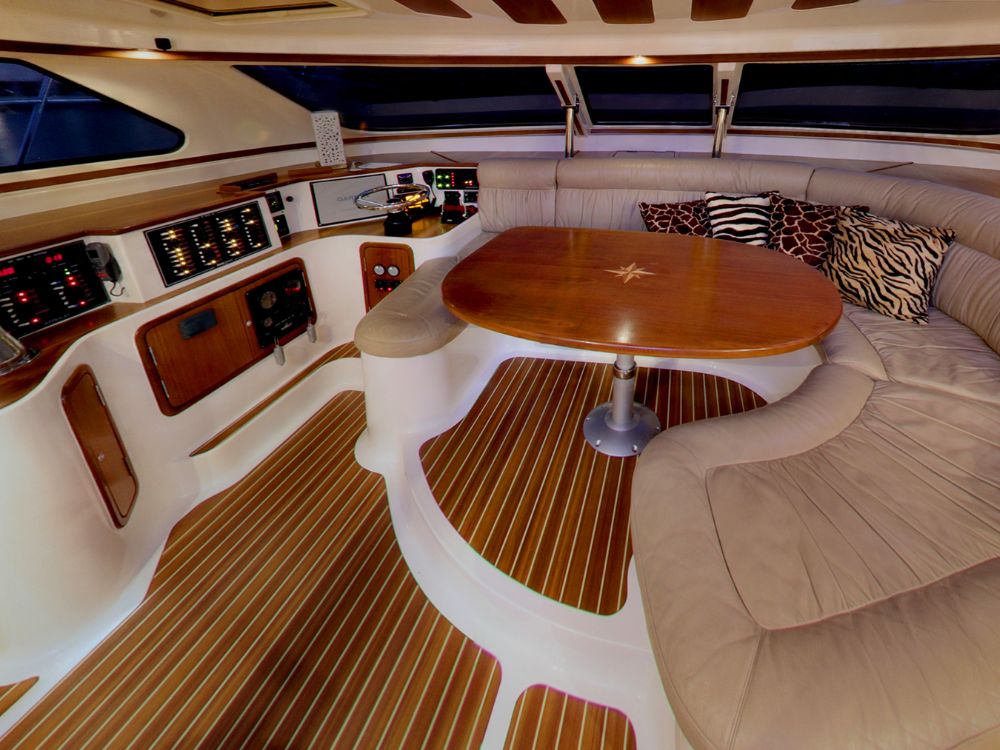 Seafari Boca Raton yacht indoor lounge area.