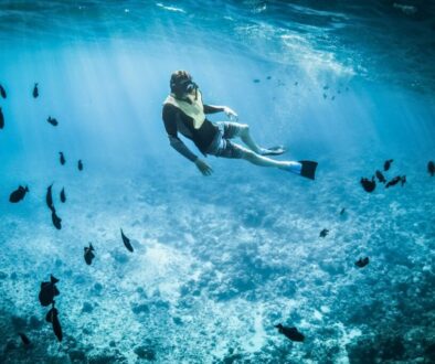 Someone was snorkeling in the crystal clear waters of Nassau.