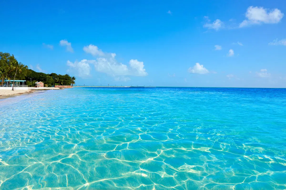 A beach in Florida has clear water.