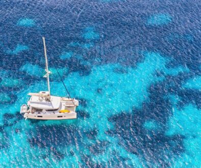 A Catamaran charter in the middle of the sea.