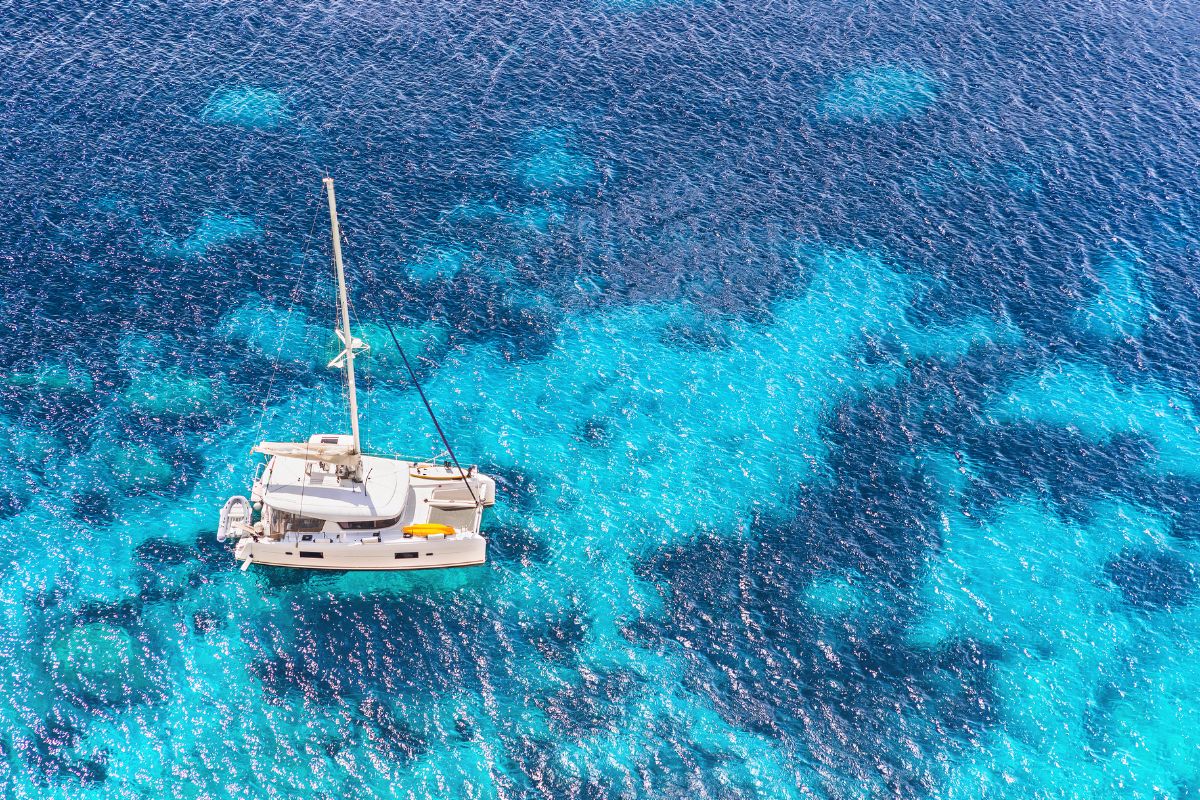A Catamaran charter in the middle of the sea.